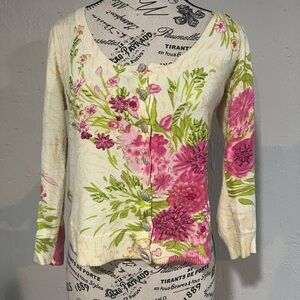 Anthropologie Pink Floral Cardigan Sweater